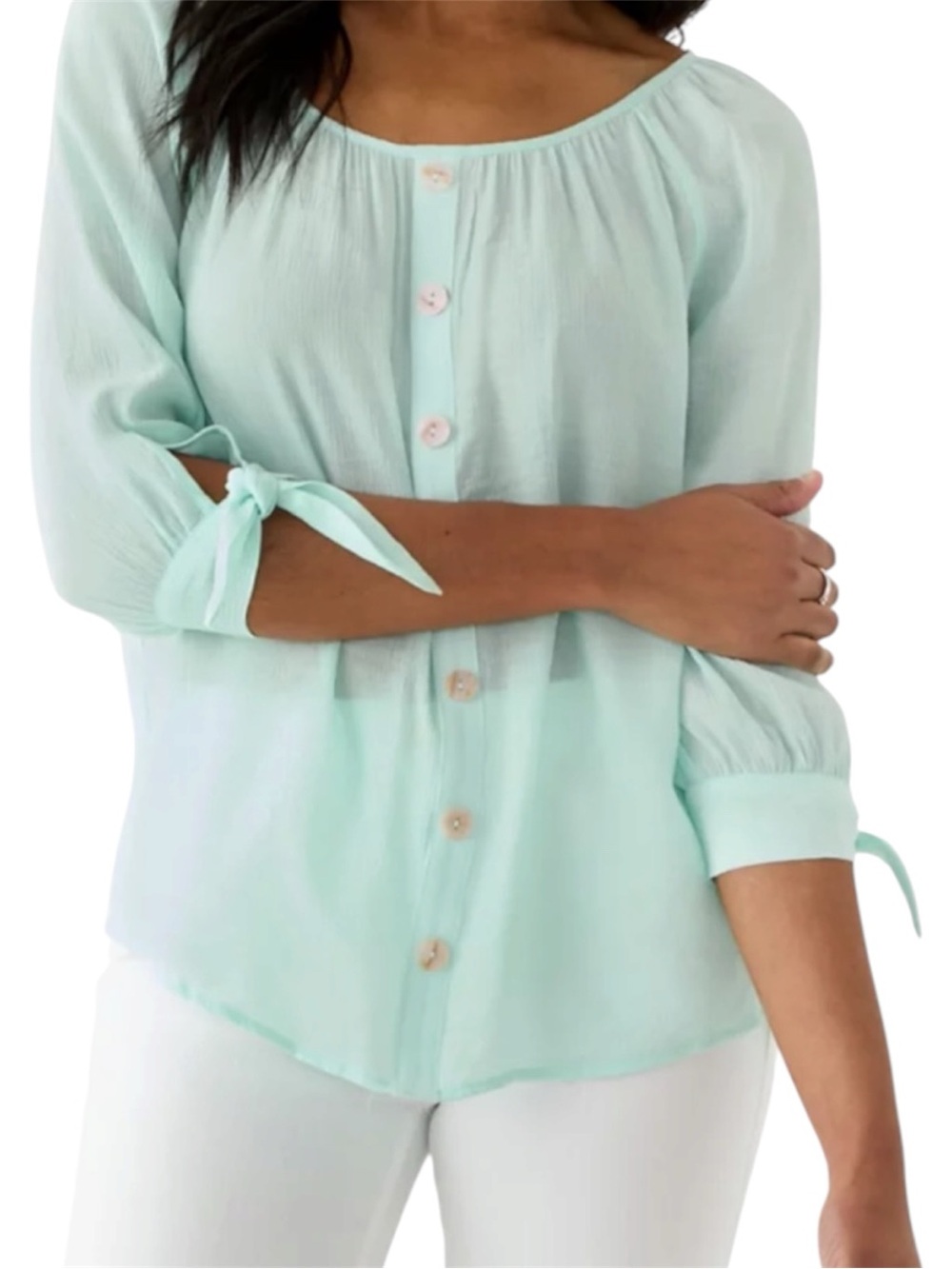NWT I.N. Studio Women's Button Front Tie Sleeve Blouse - Large